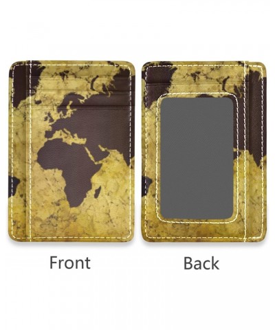 Old Manuscript Of World Map Slim Minimalist Wallets Rfid Blocking Card Wallets PU Leather Front Pocket Wallets for Men and Wo...