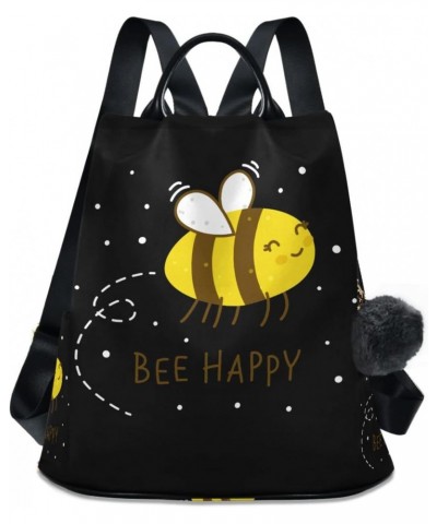 Bee Happy Women Backpack Purse Anti-theft Travel Backpack Fashion Shoulder Handbag $23.99 Backpacks