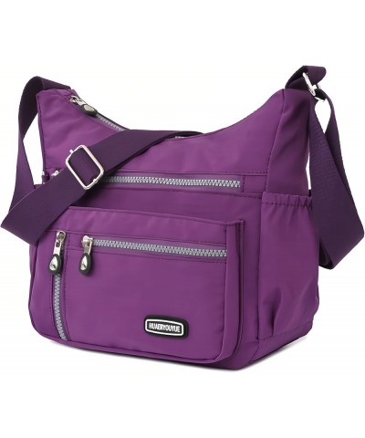 Women Multi Pocket Crossbody Durable Nylon Casual Shoulder Bag Travel Pack (Black) Purple $22.00 Totes