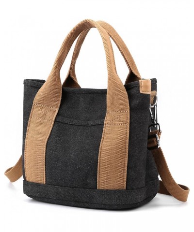 Handbag for Women Small Multi-Pockets, Canvas Mini Tote Shoulder Bags with Zipper, Satchel Hobo Bag for Travel Work Black $12...