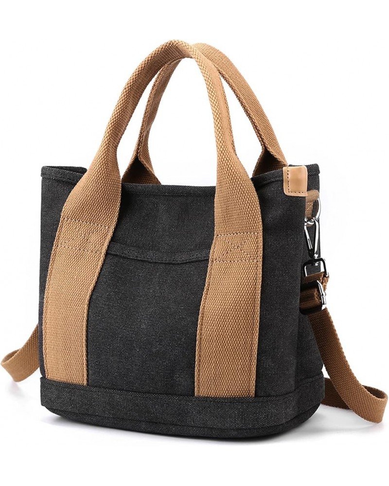 Handbag for Women Small Multi-Pockets, Canvas Mini Tote Shoulder Bags with Zipper, Satchel Hobo Bag for Travel Work Black $12...