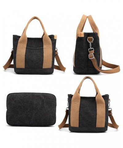 Handbag for Women Small Multi-Pockets, Canvas Mini Tote Shoulder Bags with Zipper, Satchel Hobo Bag for Travel Work Black $12...