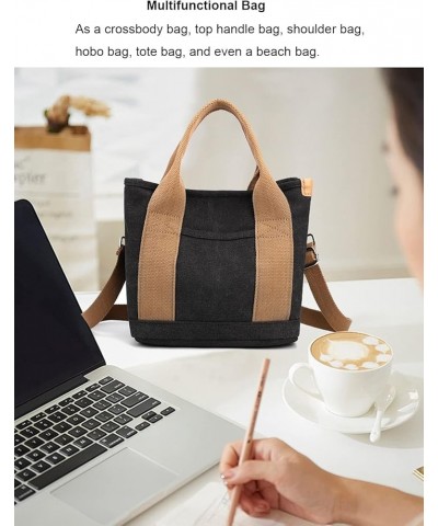 Handbag for Women Small Multi-Pockets, Canvas Mini Tote Shoulder Bags with Zipper, Satchel Hobo Bag for Travel Work Black $12...