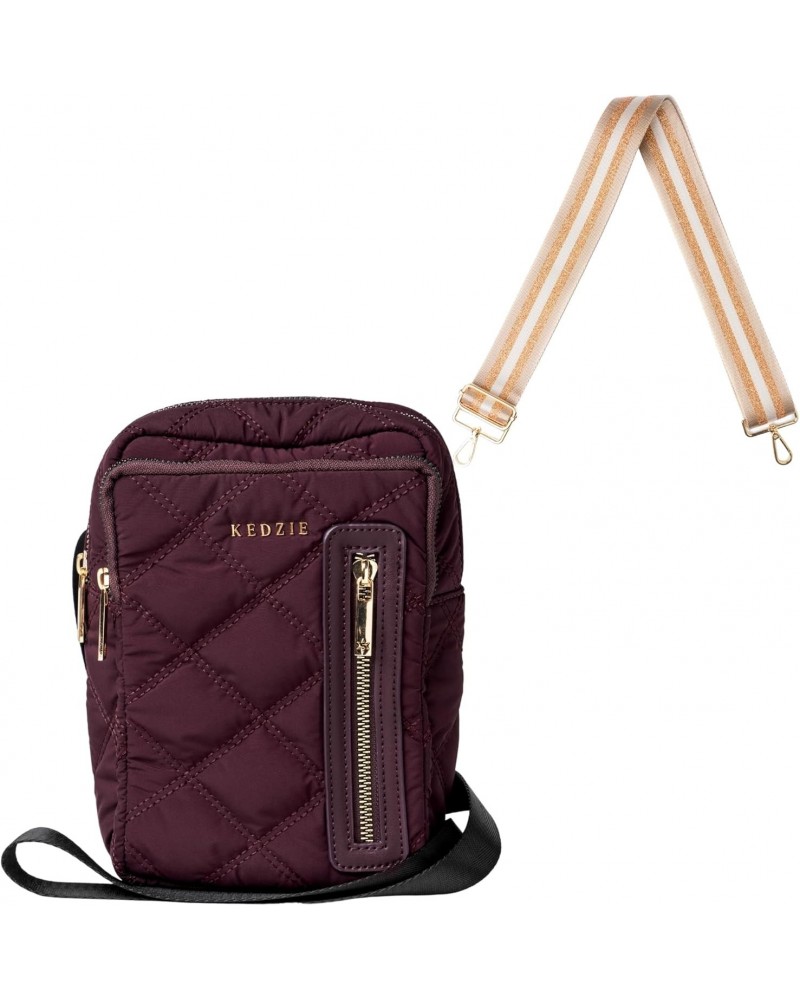 Cloud 9 Quilted Puffer Convertible Sling Bag (Mulberry) & Interchangeable 2-Inch Bag Strap (24 Carat Tan V2) $31.85 Backpacks