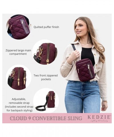 Cloud 9 Quilted Puffer Convertible Sling Bag (Mulberry) & Interchangeable 2-Inch Bag Strap (24 Carat Tan V2) $31.85 Backpacks