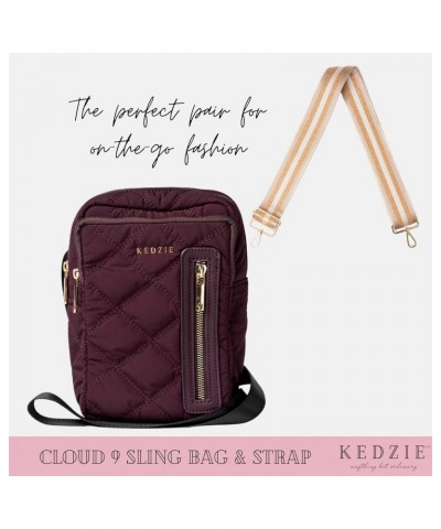 Cloud 9 Quilted Puffer Convertible Sling Bag (Mulberry) & Interchangeable 2-Inch Bag Strap (24 Carat Tan V2) $31.85 Backpacks