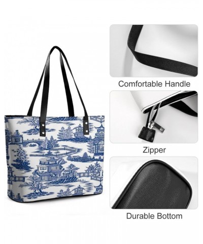 Vintage Blue China Chinoiserie Style Women Tote Bags Top Handle Satchel Handbags Faux Leather Tassel Shoulder Purse $23.09 Totes