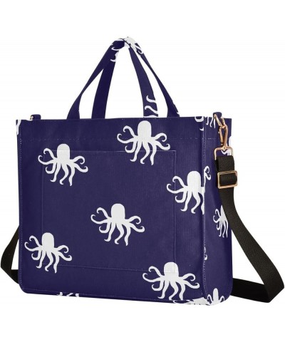 Cartoon Octopuses Blue Tote Bag for Women Travel Tote Handbag Corduroy Crossbody Bag Satchel Purses for Office Birthday Gifts...