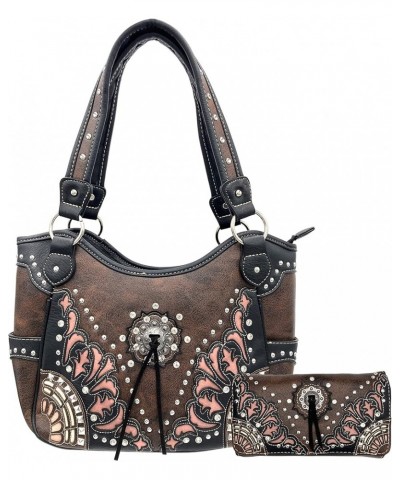 Autumn Fringe Cut Concho Rhinestone Concealed Carry Handbag Purse Matching Wallet Brown Purse and Wallet $32.48 Shoulder Bags