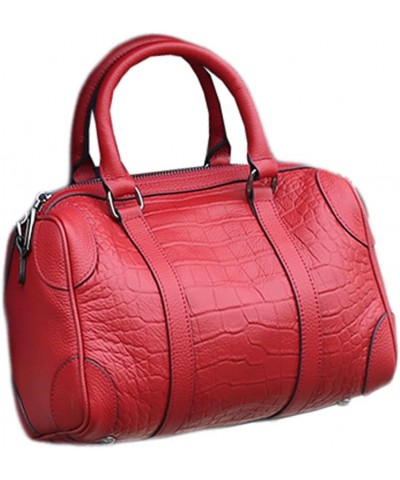 Boston Bag Genuine Leather Colorful Large Tote Handbag Purse Casual Messenger Bag Top Handle Tote (Red) Red $73.51 Totes