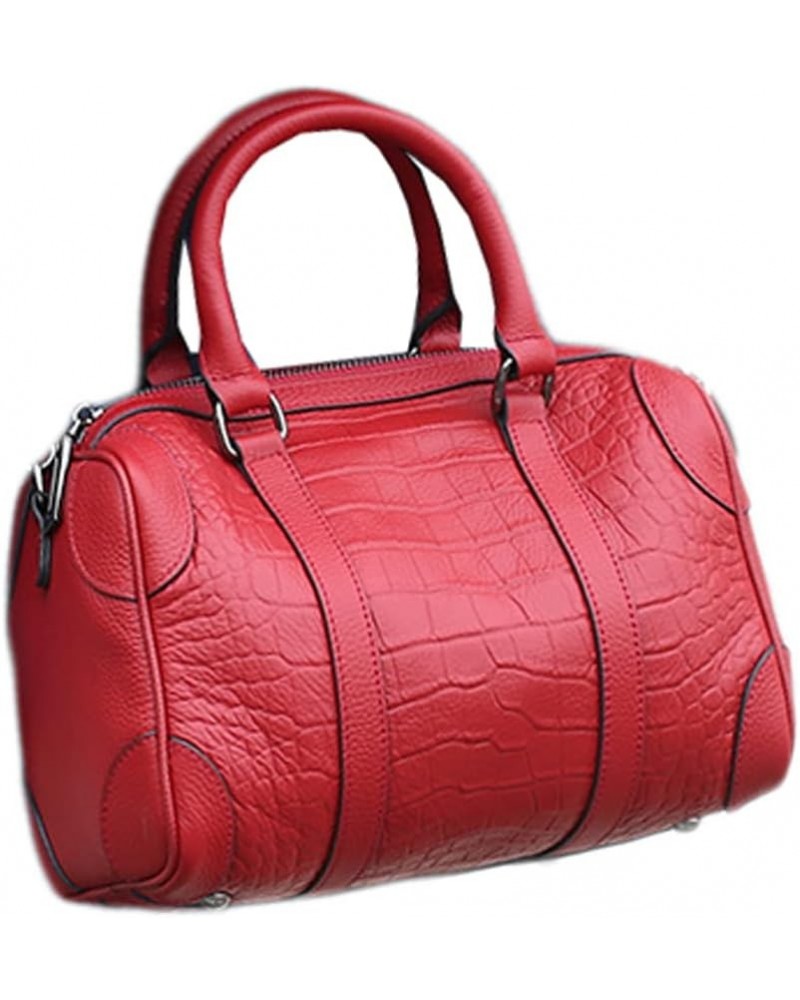 Boston Bag Genuine Leather Colorful Large Tote Handbag Purse Casual Messenger Bag Top Handle Tote (Red) Red $73.51 Totes