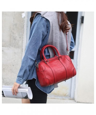 Boston Bag Genuine Leather Colorful Large Tote Handbag Purse Casual Messenger Bag Top Handle Tote (Red) Red $73.51 Totes