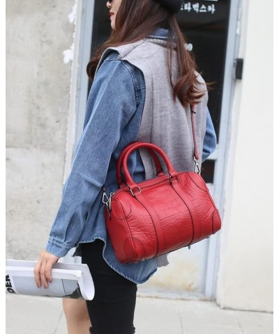 Boston Bag Genuine Leather Colorful Large Tote Handbag Purse Casual Messenger Bag Top Handle Tote (Red) Red $73.51 Totes