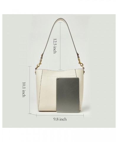 Leather Bucket Tote Bag For Women Medium Hobo Shoulder Purse And Handbags (4-Off White) $44.54 Hobo Bags