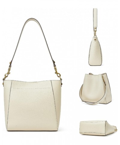 Leather Bucket Tote Bag For Women Medium Hobo Shoulder Purse And Handbags (4-Off White) $44.54 Hobo Bags