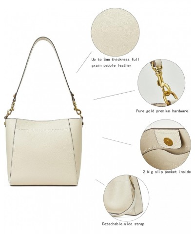 Leather Bucket Tote Bag For Women Medium Hobo Shoulder Purse And Handbags (4-Off White) $44.54 Hobo Bags