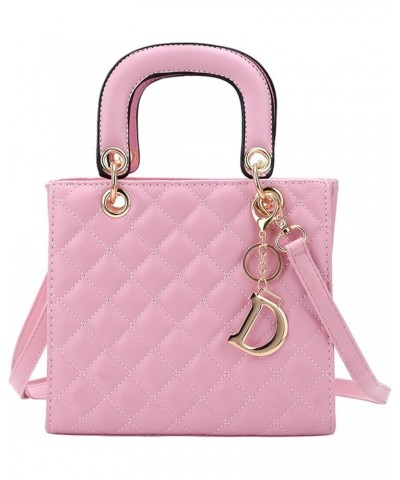 Faux Leather Handbag for Women Stylish Quilted Design Square Bag Tote Classic Work Satchel Ladies Casual Shoulder Bag Pink $2...