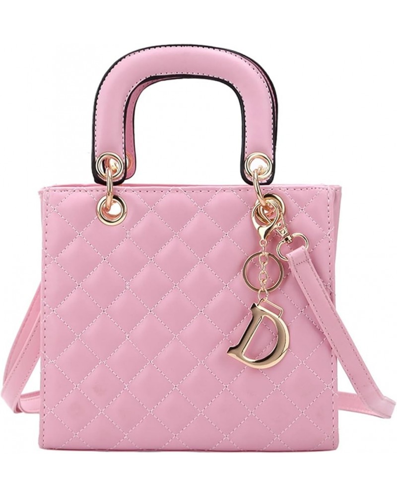 Faux Leather Handbag for Women Stylish Quilted Design Square Bag Tote Classic Work Satchel Ladies Casual Shoulder Bag Pink $2...