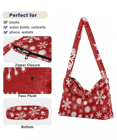 Christmas Women Boho Handbag Cute Snowflake White Red Black Underarm Bag Tote Bag Shoulder Bag Crossbody Bag Fluffy Cell Phon...