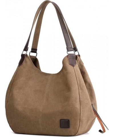 Women's Multi-pocket Shoulder Bag Fashion Cotton Canvas Handbag Tote Purse Brown - Large Size $10.80 Shoulder Bags