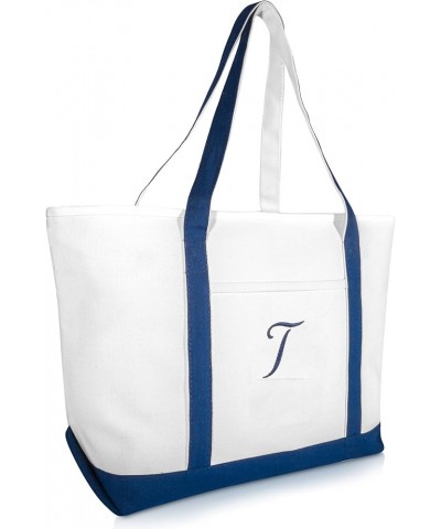 Quality Canvas Tote Bags Large Beach Bags Navy Blue Monogrammed A - Z T $15.89 Totes