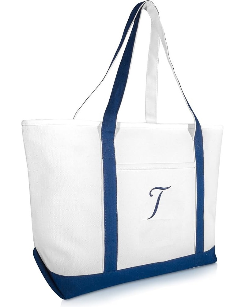 Quality Canvas Tote Bags Large Beach Bags Navy Blue Monogrammed A - Z T $15.89 Totes