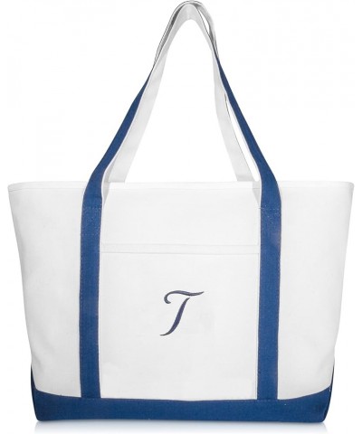 Quality Canvas Tote Bags Large Beach Bags Navy Blue Monogrammed A - Z T $15.89 Totes