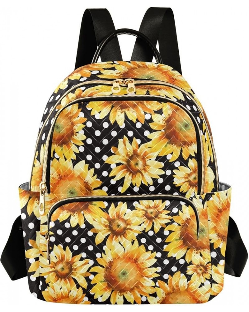 Sunflowers Watercolor Mini Backpack Purse for Women, Polka Dot Travel Backpack Fashion Backpack Handbag Shoulder Bag Small Ca...