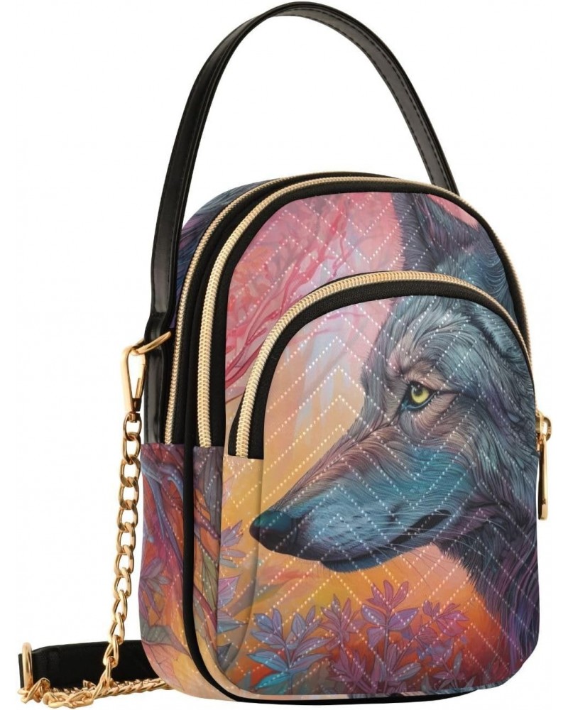 Painting Magical Wolf Crossbody Shoulder Bags for Women, Compact Fashion Sling Bag with Chain Strap Top handle for Evening Pa...