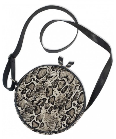 Snake Skin Animal Pattern Crossbody Bag Small Canvas Shoulder Round Bag for Women $9.50 Shoulder Bags