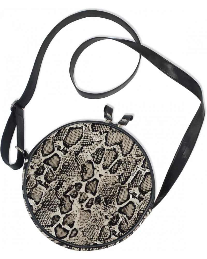 Snake Skin Animal Pattern Crossbody Bag Small Canvas Shoulder Round Bag for Women $9.50 Shoulder Bags