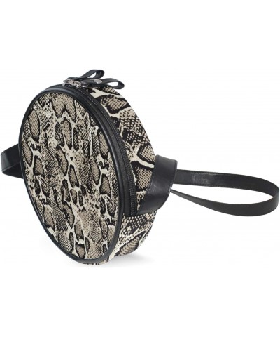 Snake Skin Animal Pattern Crossbody Bag Small Canvas Shoulder Round Bag for Women $9.50 Shoulder Bags