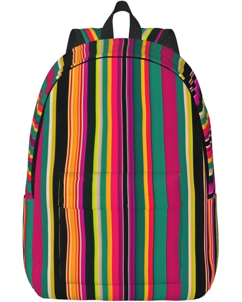 Rainbow Colored Striped Print Casual Double Shoulder Daypack,Anti-Theft Travel Canvas Backpack For Men And Women Black Medium...