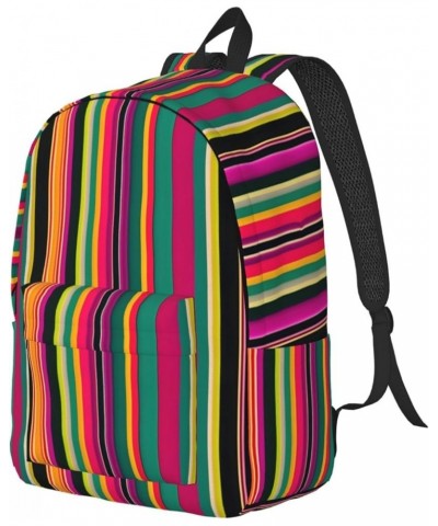 Rainbow Colored Striped Print Casual Double Shoulder Daypack,Anti-Theft Travel Canvas Backpack For Men And Women Black Medium...