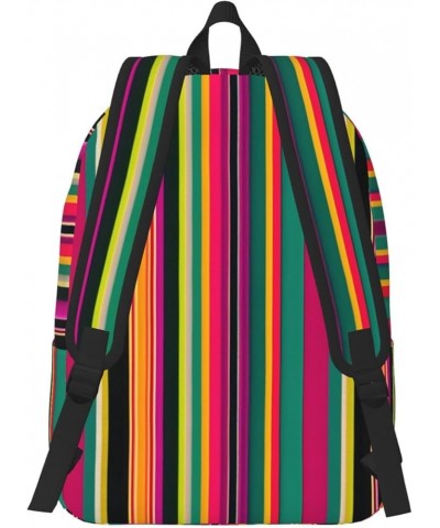 Rainbow Colored Striped Print Casual Double Shoulder Daypack,Anti-Theft Travel Canvas Backpack For Men And Women Black Medium...