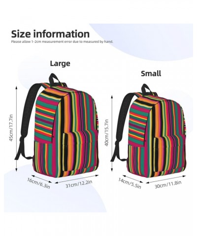 Rainbow Colored Striped Print Casual Double Shoulder Daypack,Anti-Theft Travel Canvas Backpack For Men And Women Black Medium...