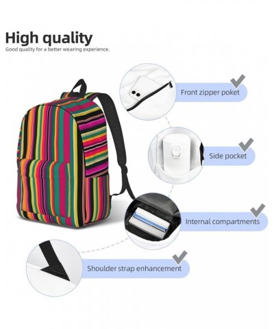 Rainbow Colored Striped Print Casual Double Shoulder Daypack,Anti-Theft Travel Canvas Backpack For Men And Women Black Medium...