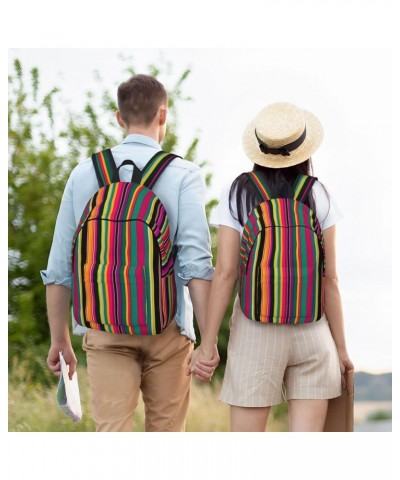 Rainbow Colored Striped Print Casual Double Shoulder Daypack,Anti-Theft Travel Canvas Backpack For Men And Women Black Medium...