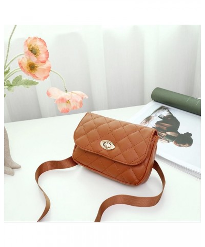 Fashionable and versatile, diamond grid lock buckle, casual single shoulder crossbody small square bag, Light Brown $18.37 Totes