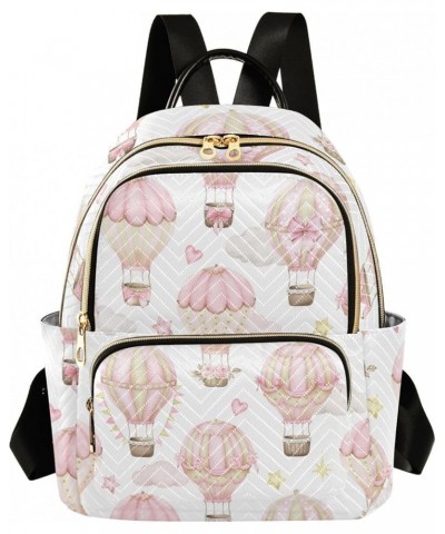 Pink Hot Air Balloons Mini Backpack Purse for Women, Travel Backpack Fashion Backpack Handbag Shoulder Bag Small Casual Daypa...