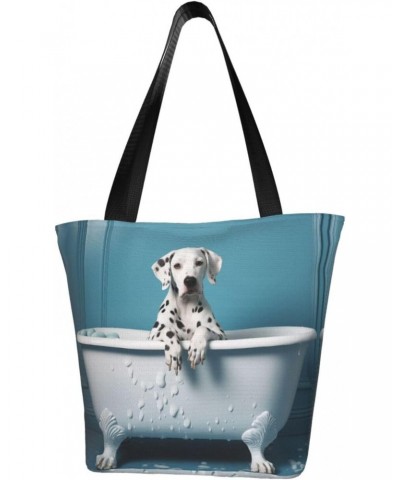 Bathing Spotted Dog Classic Printed Design,Large-Capacity Lightweight Quilted Handbag,Suitable For Shopping,Fitness,Fashionab...