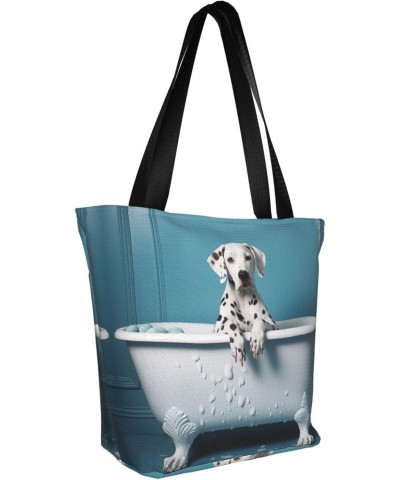 Bathing Spotted Dog Classic Printed Design,Large-Capacity Lightweight Quilted Handbag,Suitable For Shopping,Fitness,Fashionab...