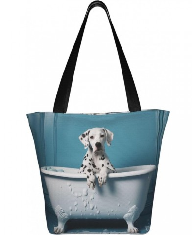 Bathing Spotted Dog Classic Printed Design,Large-Capacity Lightweight Quilted Handbag,Suitable For Shopping,Fitness,Fashionab...