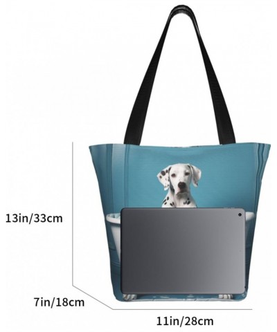 Bathing Spotted Dog Classic Printed Design,Large-Capacity Lightweight Quilted Handbag,Suitable For Shopping,Fitness,Fashionab...