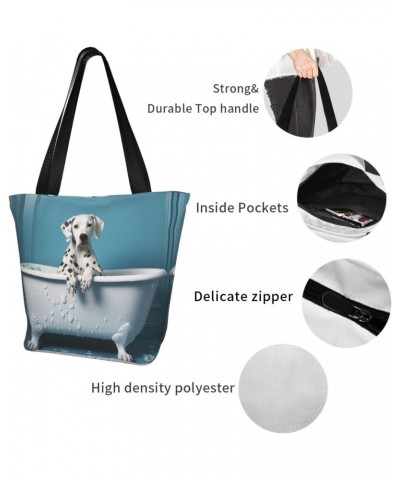 Bathing Spotted Dog Classic Printed Design,Large-Capacity Lightweight Quilted Handbag,Suitable For Shopping,Fitness,Fashionab...