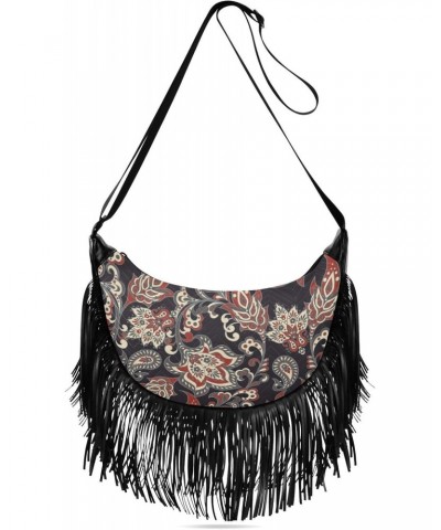 Women Fringe Crossbody Bags Vintage Floral with Zipper Women Saddle Tassel Hobo Bag, with Adjustable Strap for Women Daily $1...