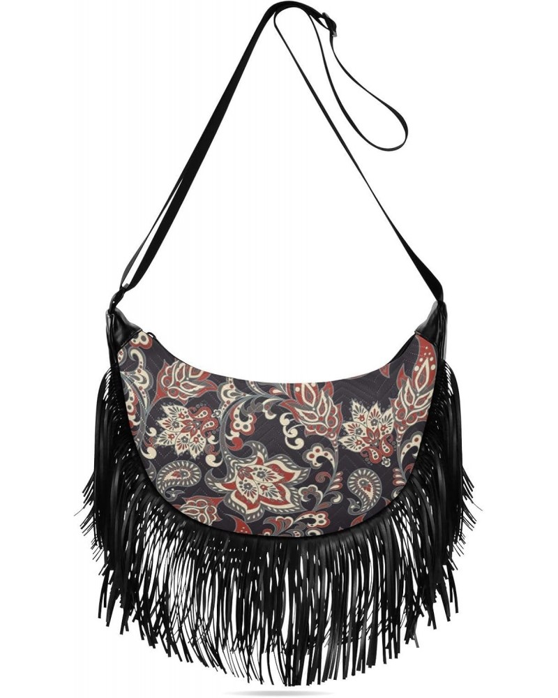 Women Fringe Crossbody Bags Vintage Floral with Zipper Women Saddle Tassel Hobo Bag, with Adjustable Strap for Women Daily $1...