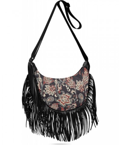 Women Fringe Crossbody Bags Vintage Floral with Zipper Women Saddle Tassel Hobo Bag, with Adjustable Strap for Women Daily $1...