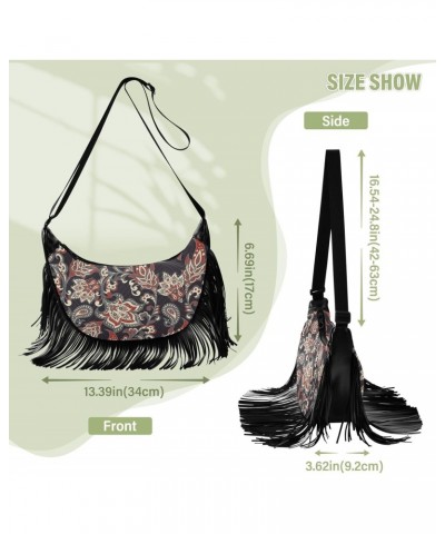 Women Fringe Crossbody Bags Vintage Floral with Zipper Women Saddle Tassel Hobo Bag, with Adjustable Strap for Women Daily $1...