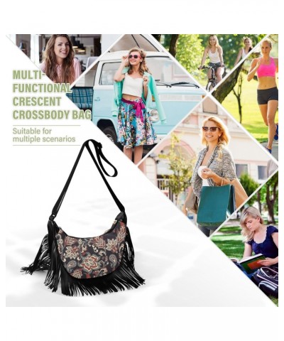 Women Fringe Crossbody Bags Vintage Floral with Zipper Women Saddle Tassel Hobo Bag, with Adjustable Strap for Women Daily $1...